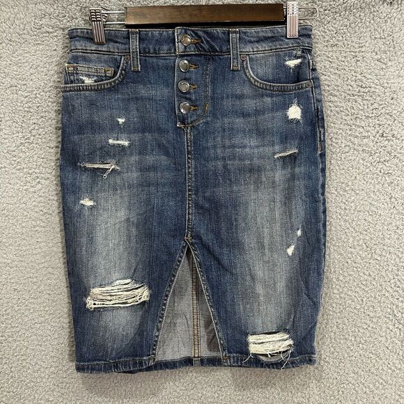 Joes Jeans Denim Mini Skirt Women‎ 25 Blue Button Fly Distressed Cotton Boho Y2K - Picture 1 of 7